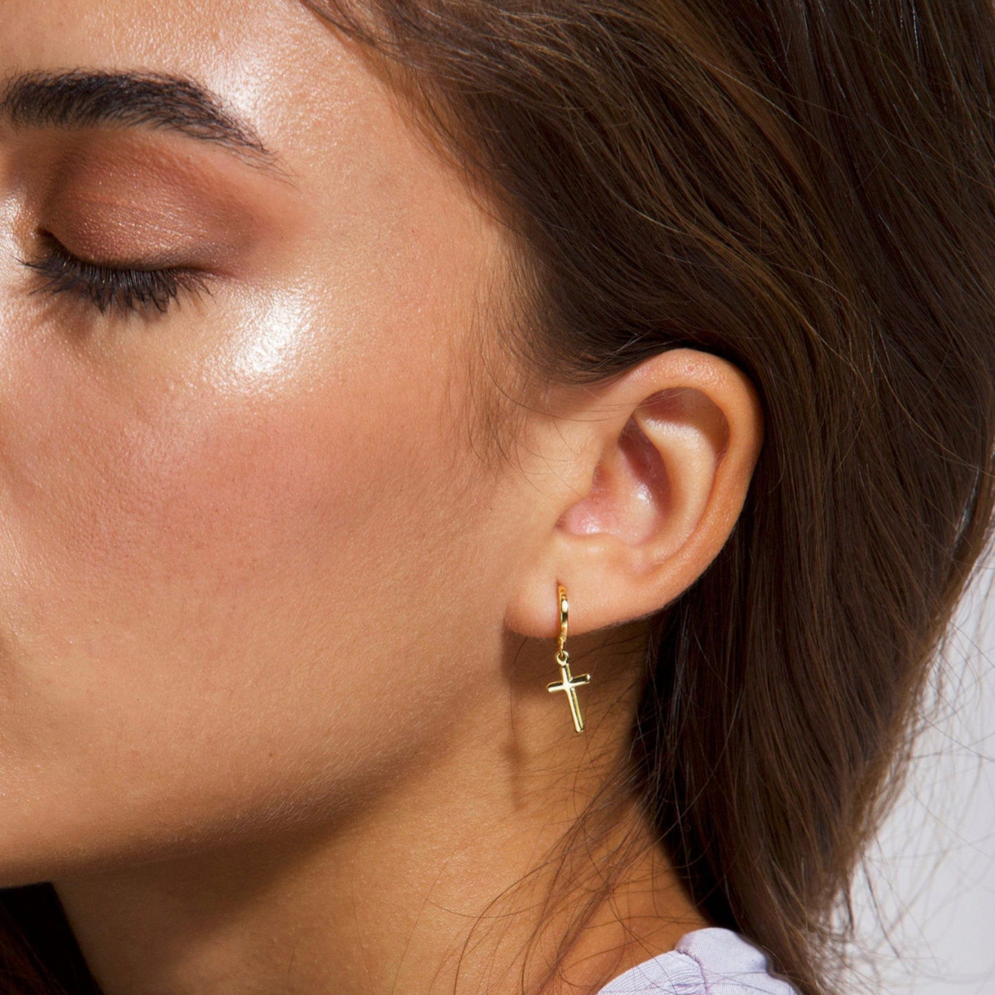 CROSS GOLD (18K) HOOP EARRINGS